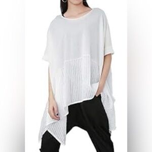 White Oversized Short Sleeve Top - Casual Tunic